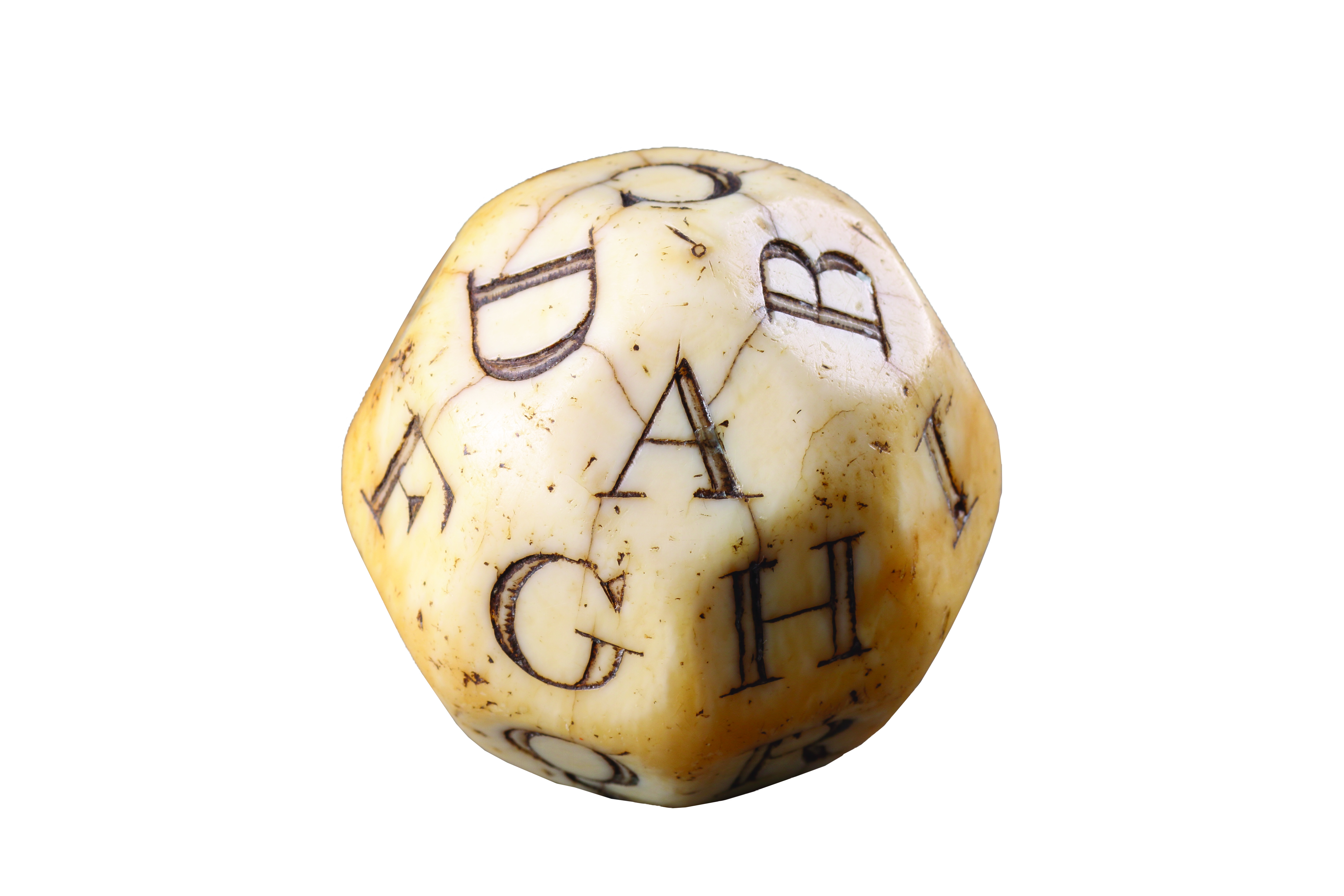 A Rare Marine Ivory Educational Throwing Dice Etched with the Letters of Alphabet used to Teach Spelling and Literacy The letters ‘I’ and ‘U’ doubling for ‘J’ and ‘V’